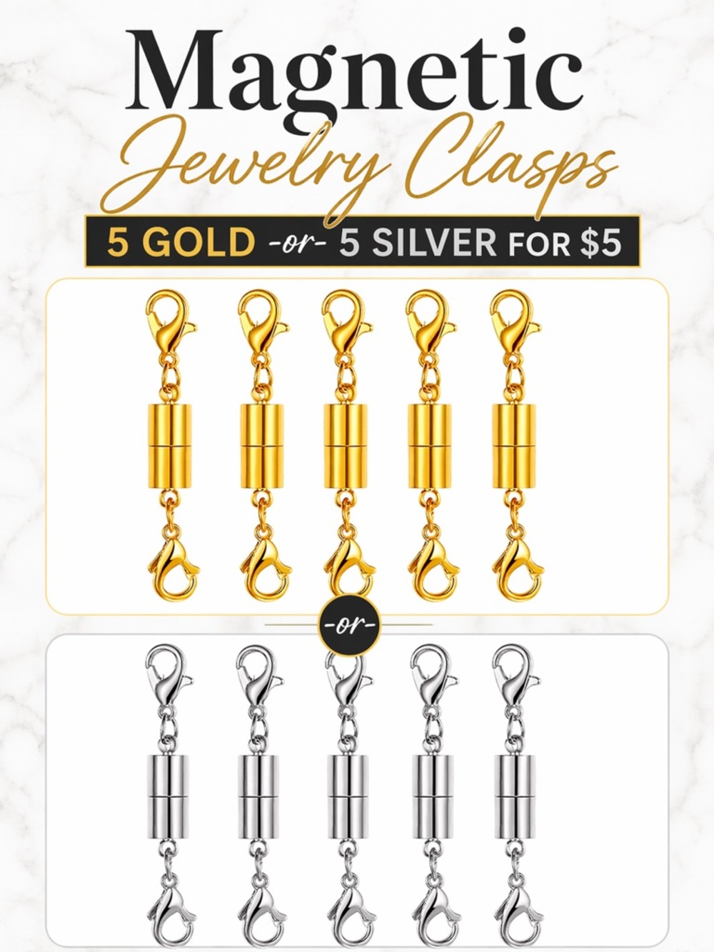 ADD-ON ONLY (bundle) Magnetic Jewelry Clasps, Choose: 5 Gold OR 5 Silver